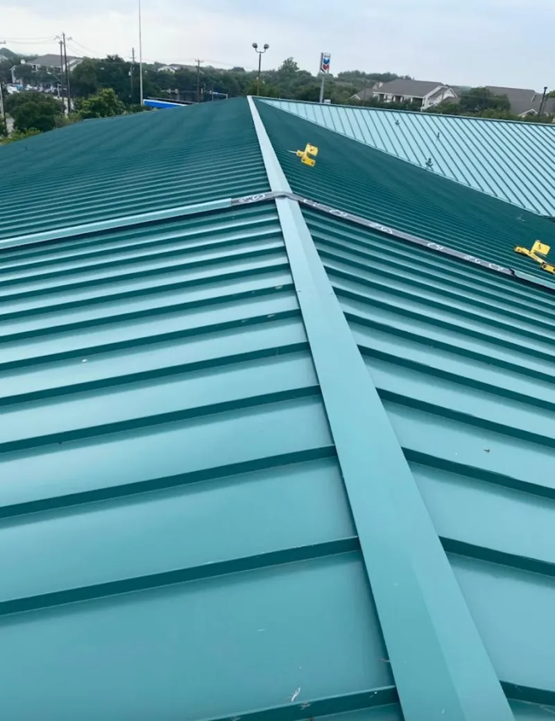 Green commercial metal roof ridge and valley for Metal Roof Repair in Lancaster